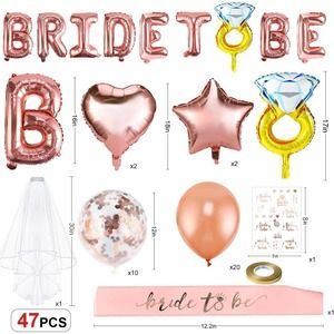 ROSE GOLD Theme Bachelorette Party 50plus Piece Decorations - Sash-Veil- tattoos
